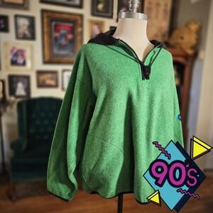 Vintage 90s Gotcha Fleece Hoodie Pullover Green Quarter Zip Hooded Sweatshirt